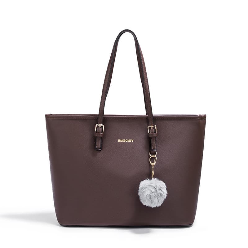 Women's Large Capacity PU Leather Tote Shoulder Bag for Work Shopping Party, Dark Brown V1188-MS-325-0321