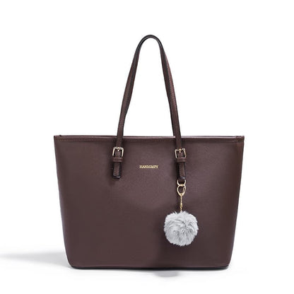 Women's Large Capacity PU Leather Tote Shoulder Bag for Work Shopping Party, Dark Brown V1188-MS-325-0321