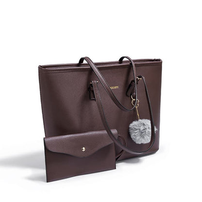 Women's Large Capacity PU Leather Tote Shoulder Bag for Work Shopping Party, Dark Brown V1188-MS-325-0321