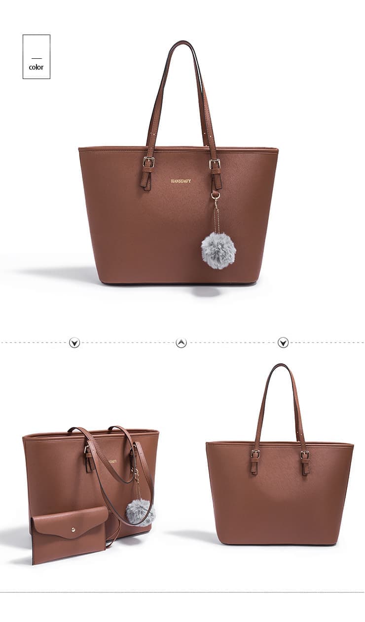 Brown Large Capacity PU Leather Tote Bag for Women, Elegant Shoulder Bag for Work Shopping Party V1188-MS-325-0323