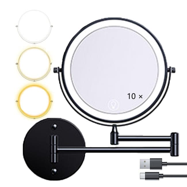 8 Inch Wall Mounted Makeup Mirror with Lights, 3x/10x Magnification, Dimmable 3 Light Modes, 360 degrees V1188-MS-325-0324