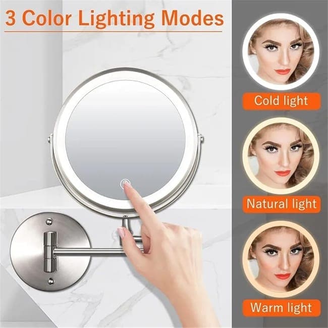 8 Inch Wall Mounted Makeup Mirror with Lights, 3x/10x Magnification, Dimmable 3 Light Modes, 360 degrees V1188-MS-325-0325