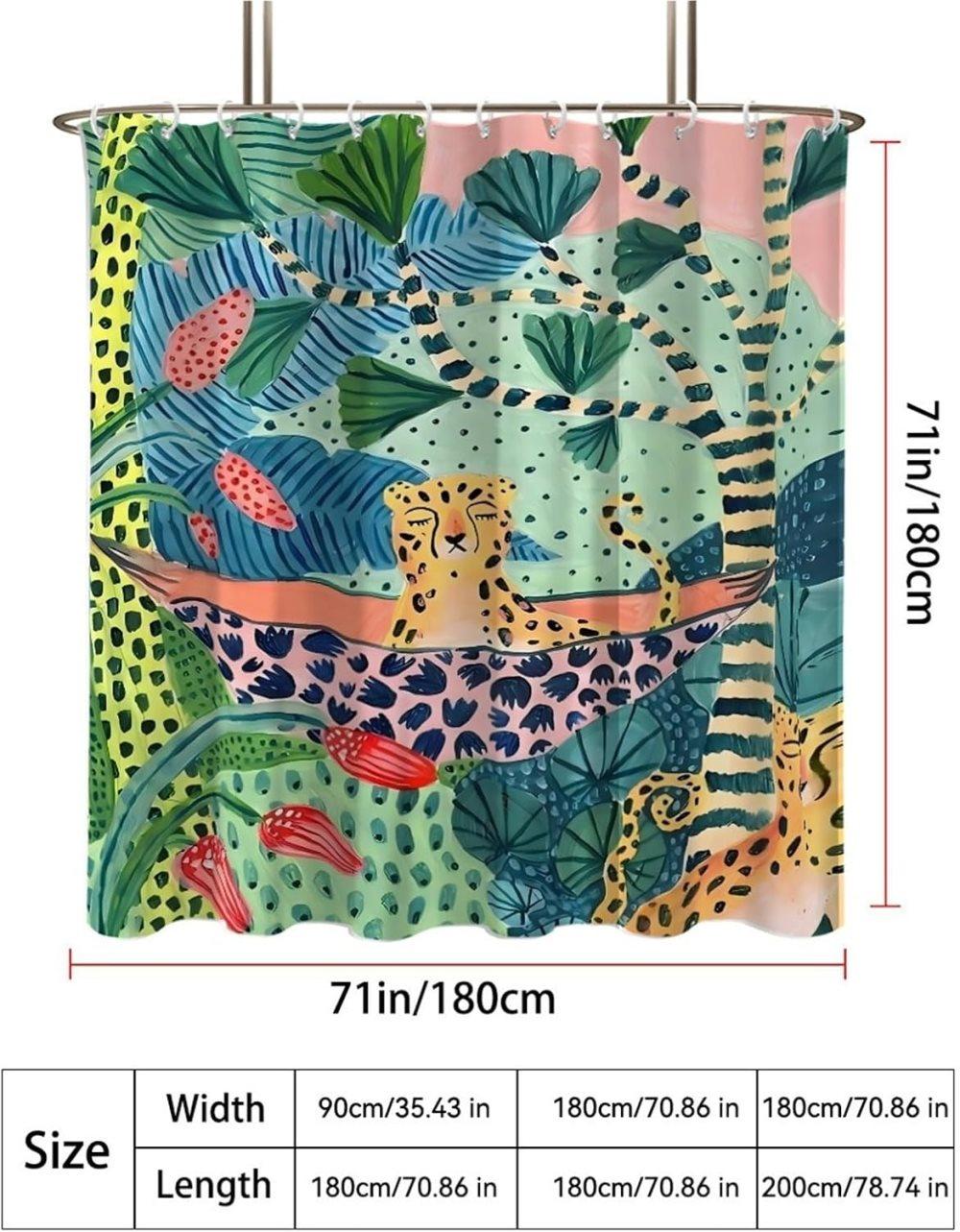 Jungle Leopard Shower Curtain Waterproof Bohemian Bathroom Decor with 12 Hooks, 180x180cm V1188-MS-325-0330