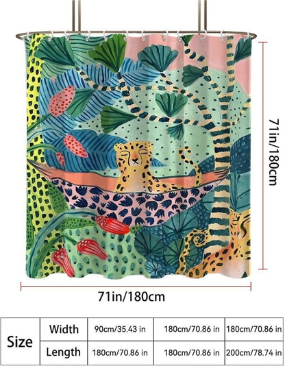 Jungle Leopard Shower Curtain Waterproof Bohemian Bathroom Decor with 12 Hooks, 180x180cm V1188-MS-325-0330