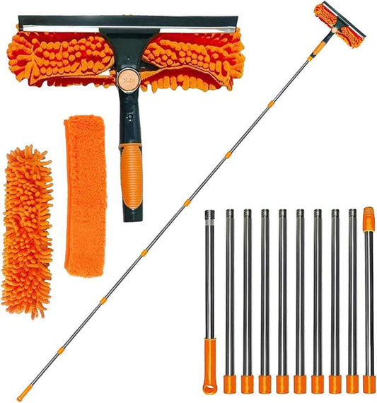 2-in-1 Window Squeegee with Telescopic Handle, 4.5m, Orange - Effective Cleaning for High Windows Cars V1188-MS-325-0332