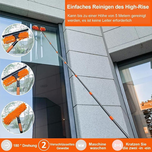 2-in-1 Window Squeegee with Telescopic Handle, 4.5m, Orange - Effective Cleaning for High Windows Cars V1188-MS-325-0332