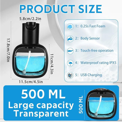 500ml Touchless Automatic Soap Dispenser with USB-C Charging, compatible with Liquid Soap, Black V1188-MS-325-0336