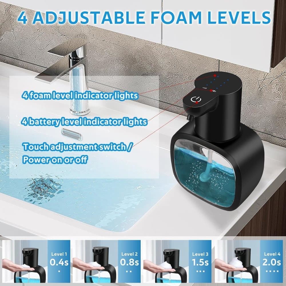500ml Touchless Automatic Soap Dispenser with USB-C Charging, compatible with Liquid Soap, Black V1188-MS-325-0336