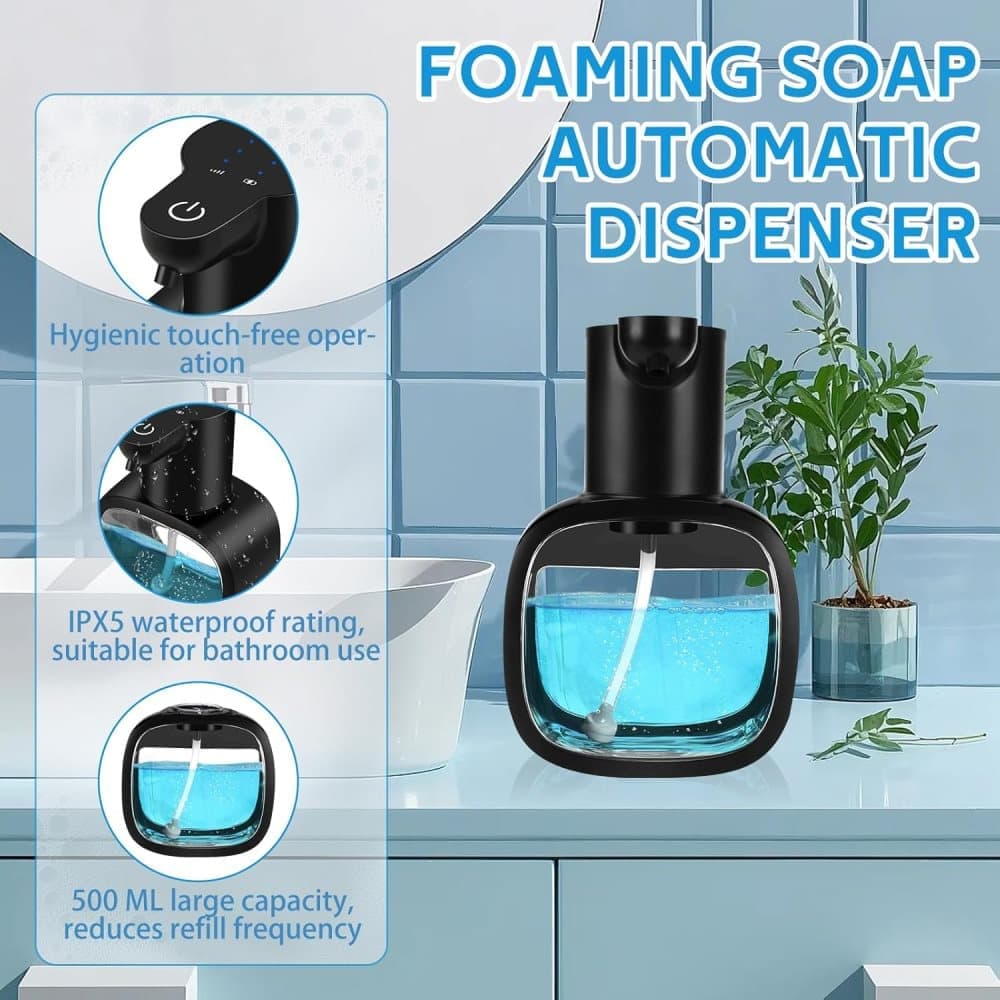 500ml Touchless Automatic Soap Dispenser with USB-C Charging, compatible with Liquid Soap, Black V1188-MS-325-0336