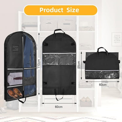 5 Pockets Garment Bag Foldable Suit Cover Clothing Storage, 110x60 cm, Black V1188-MS-325-0338