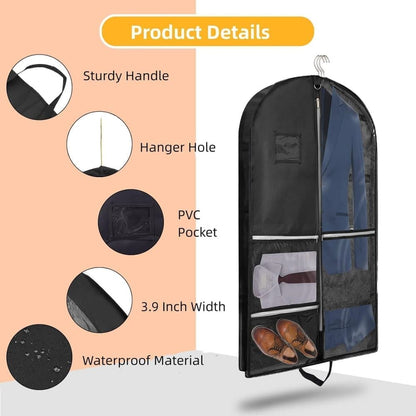 5 Pockets Garment Bag Foldable Suit Cover Clothing Storage, 110x60 cm, Black V1188-MS-325-0338