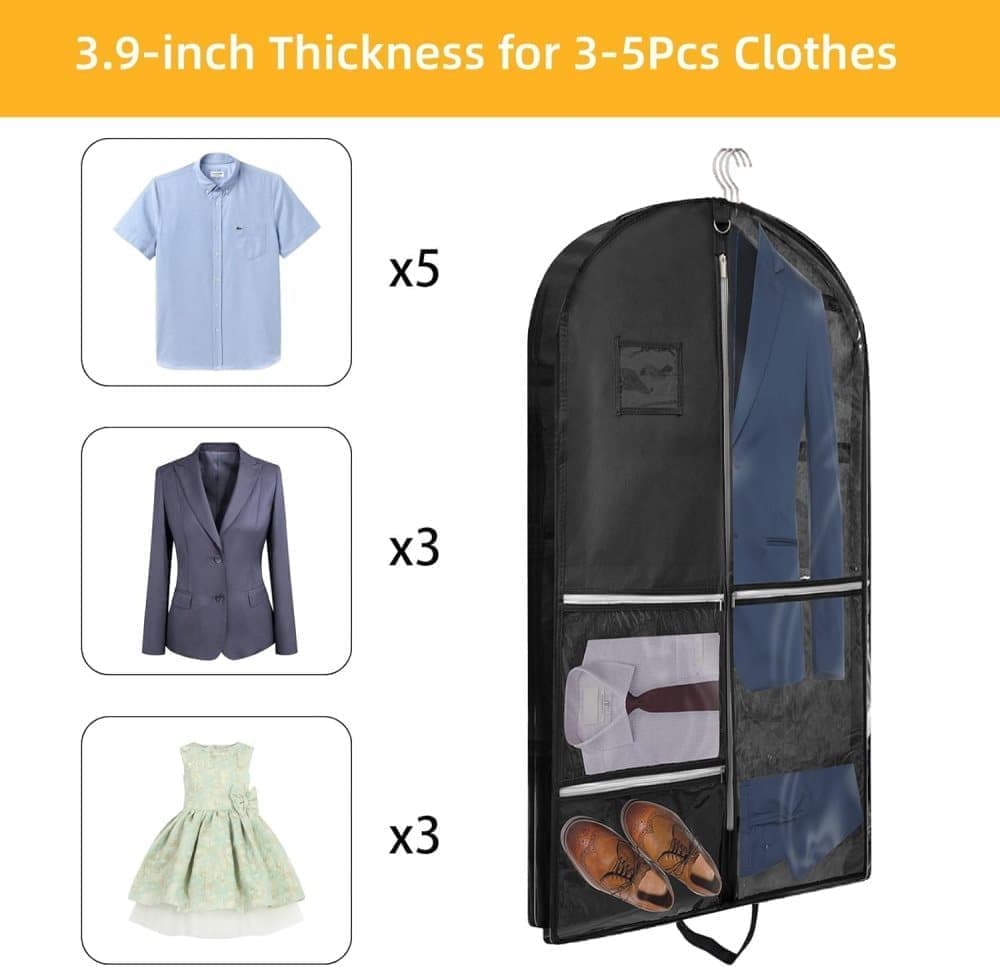 5 Pockets Garment Bag Foldable Suit Cover Clothing Storage, 110x60 cm, Black V1188-MS-325-0338