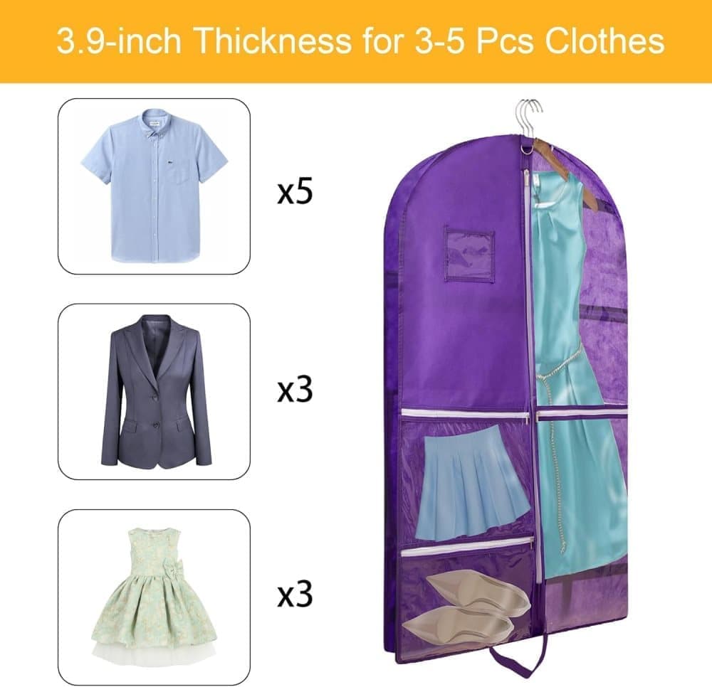 1 Foldable Garment Bag with 5 Pockets, 110x60 cm, Purple V1188-MS-325-0339