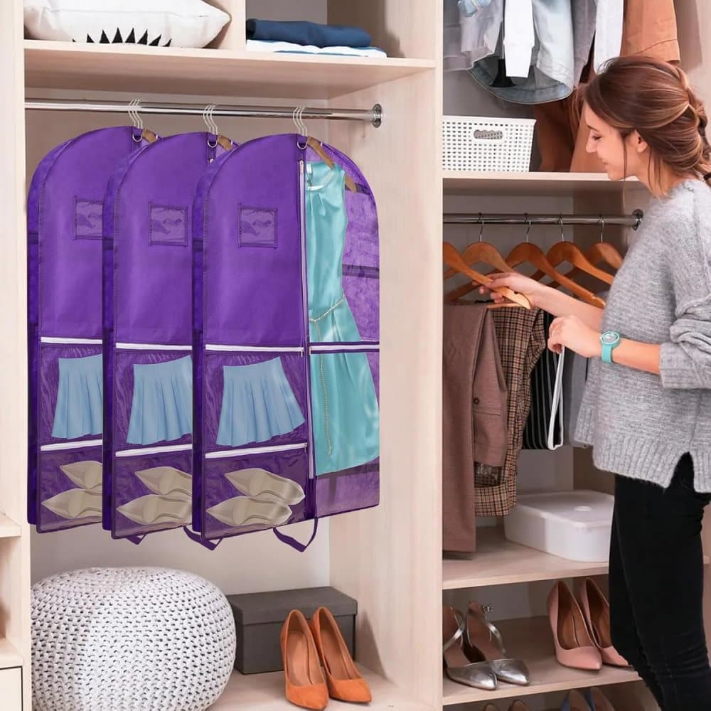 1 Foldable Garment Bag with 5 Pockets, 110x60 cm, Purple V1188-MS-325-0339