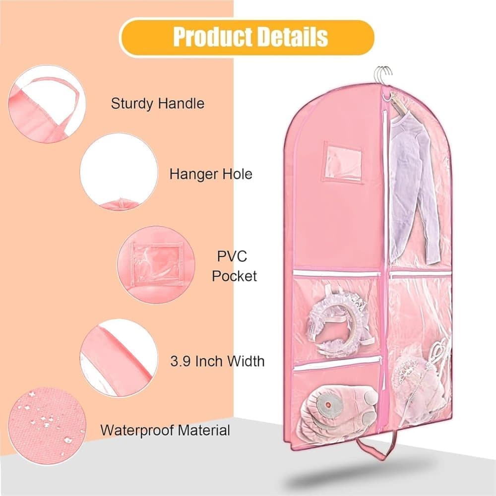Foldable Garment Bag with 5 Pockets, Pink, 110x60 cm V1188-MS-325-0340