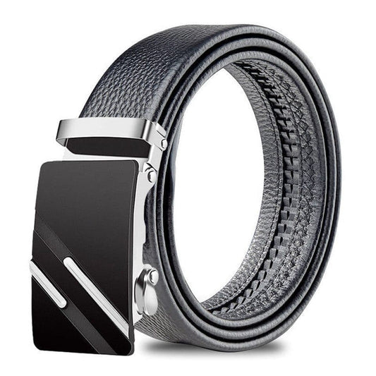 Men's Adjustable Leather Belt Automatic Latching for Business and Everyday Use, Silver V1188-MS-325-0342