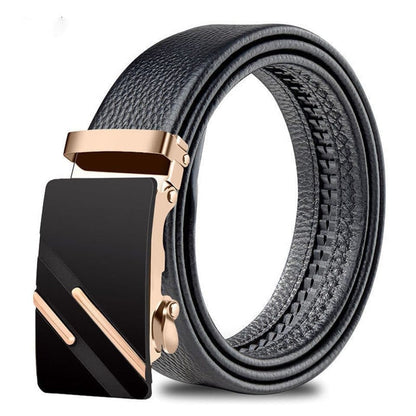 Men's Adjustable Leather Belt Automatic Latching for Business and Everyday Use, Gold V1188-MS-325-0343