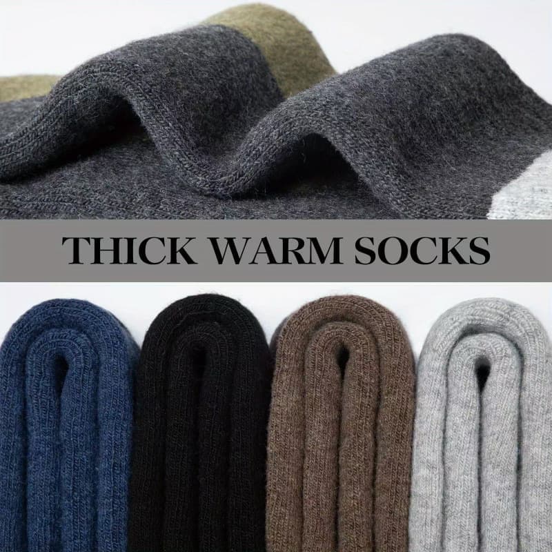 5-Pack Men's Merino Wool Hiking Socks, Moisture-Absorbing Terry, Warm Thick Winter Boot Socks, Mid-High V1188-MS-325-0349