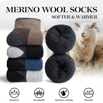 5-Pack Men's Merino Wool Hiking Socks, Moisture-Absorbing Terry, Warm Thick Winter Boot Socks, Mid-High V1188-MS-325-0349