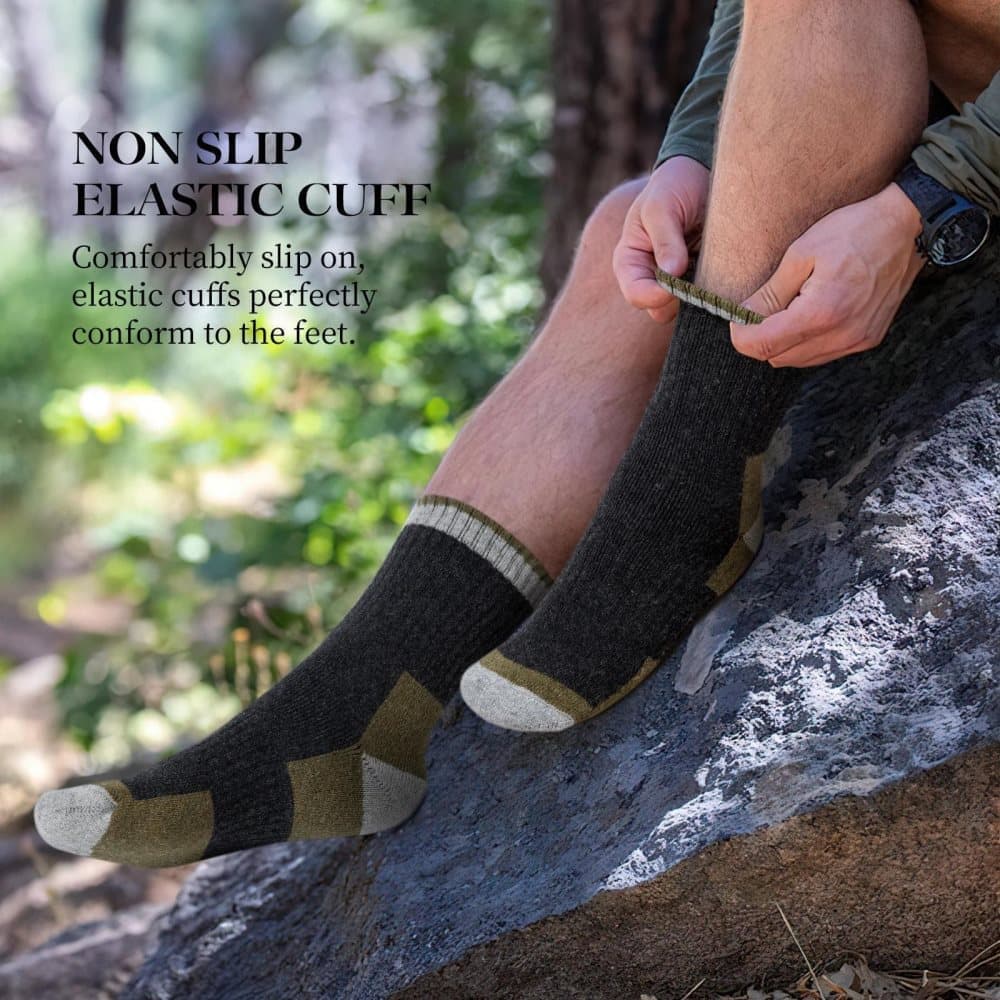 5-Pack Men's Merino Wool Hiking Socks, Moisture-Absorbing Terry, Warm Thick Winter Boot Socks, Mid-High V1188-MS-325-0349