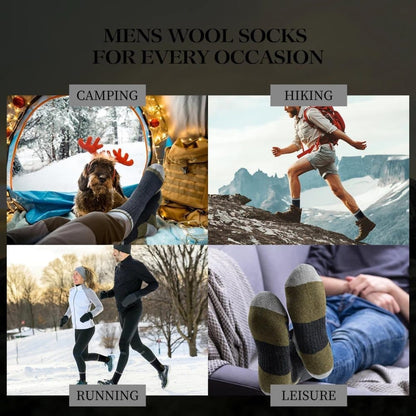 5-Pack Men's Merino Wool Hiking Socks, Moisture-Absorbing Terry, Warm Thick Winter Boot Socks, Mid-High V1188-MS-325-0349