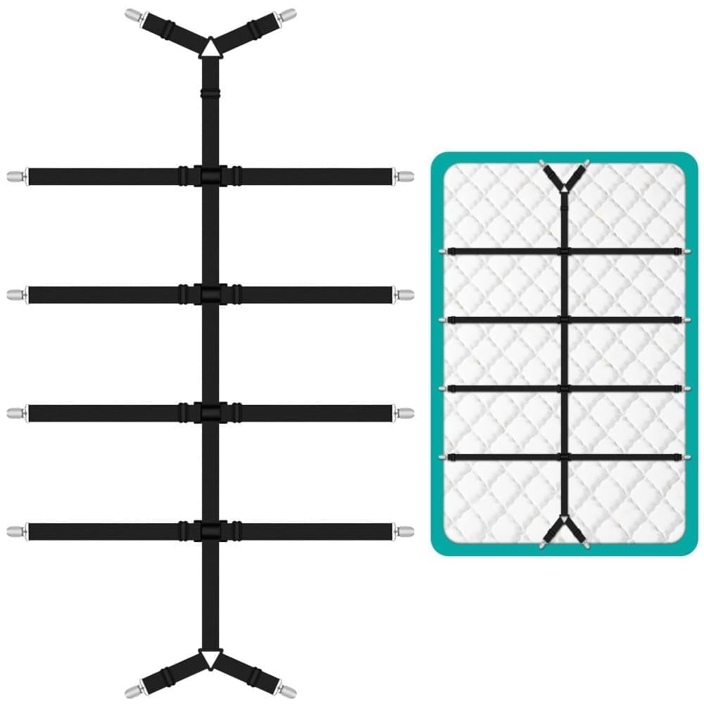 Adjustable Sheet Holders with Elastic Bands and Metal Clips for Securing Sheets Mattress or Sofa Covers, Black V1188-MS-325-0350