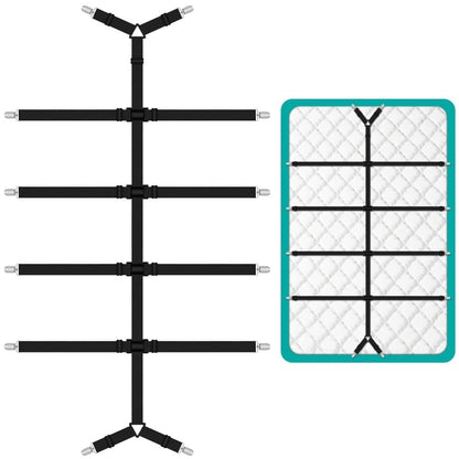 Adjustable Sheet Holders with Elastic Bands and Metal Clips for Securing Sheets Mattress or Sofa Covers, Black V1188-MS-325-0350