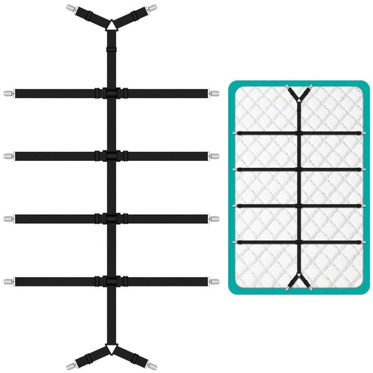 Adjustable Sheet Holders with Elastic Bands and Metal Clips for Securing Sheets Mattress or Sofa Covers, Black V1188-MS-325-0350