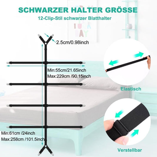 Adjustable Sheet Holders with Elastic Bands and Metal Clips for Securing Sheets Mattress or Sofa Covers, Black V1188-MS-325-0350