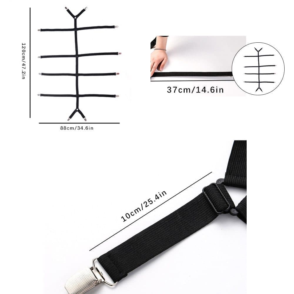 Adjustable Sheet Holders with Elastic Bands and Metal Clips for Securing Sheets Mattress or Sofa Covers, Black V1188-MS-325-0350