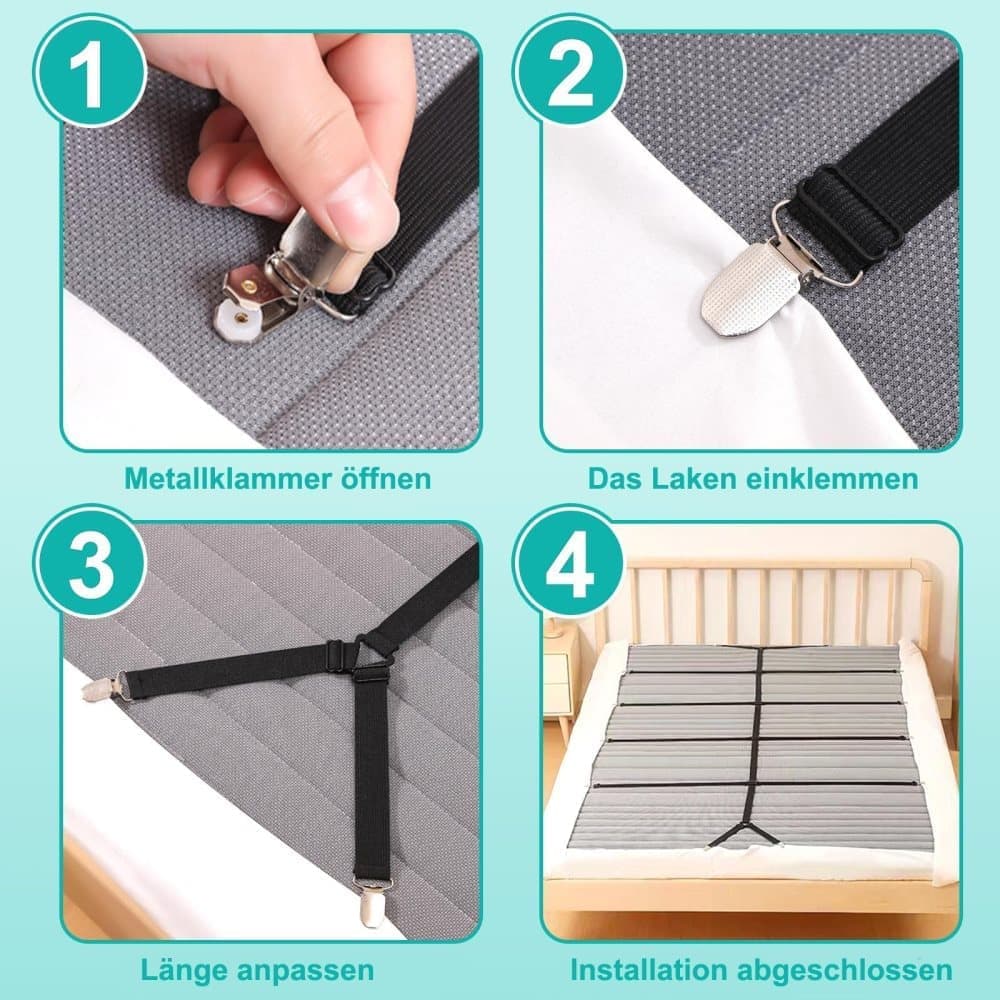 Adjustable Sheet Holders with Elastic Bands and Metal Clips for Securing Sheets Mattress Covers or Sofa V1188-MS-325-0351