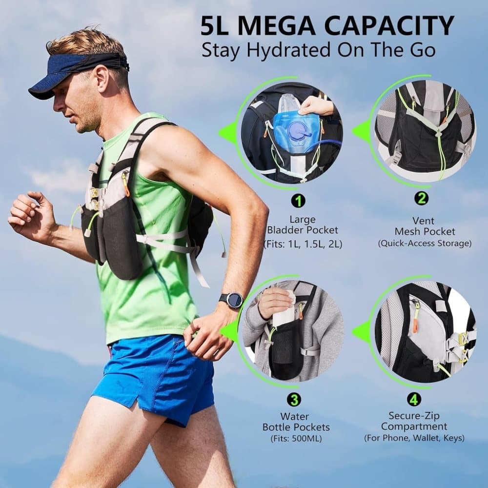 Reflective vest with hydration bladder, unisex adjustable breathable for running cycling marathons V1188-MS-325-0352