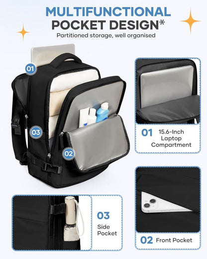Travel Backpack 42 x 30 x 20 cm, Black, Cabin Bag with Dry and Wet Sorting V1188-MS-325-0353