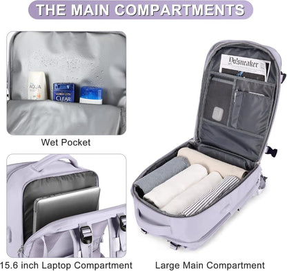 Purple Travel Backpack Cabin Bag with Dry Wet Sorting, 42 x 30 x 20 cm V1188-MS-325-0354