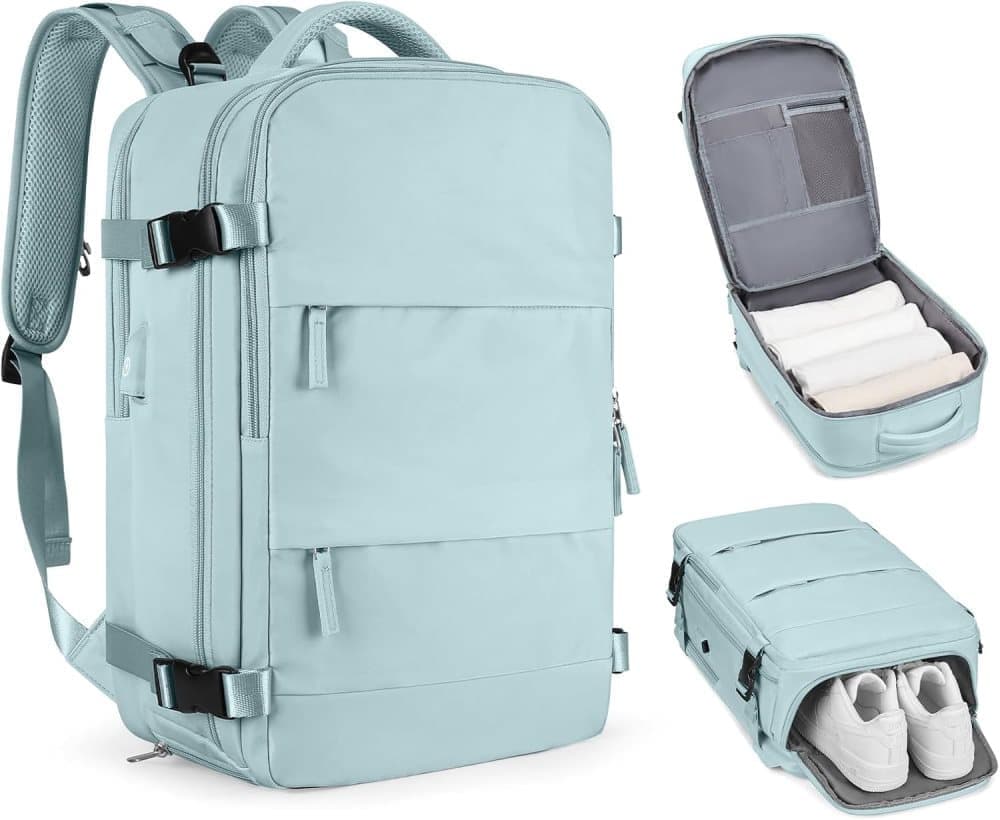 Blue Travel Backpack Cabin Bag with Dry Wet Sorting, 42 x 30 x 20 cm V1188-MS-325-0356