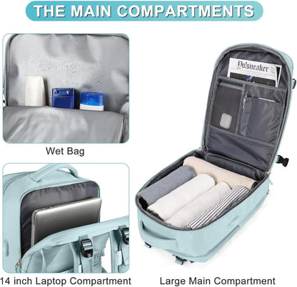 Blue Travel Backpack Cabin Bag with Dry Wet Sorting, 42 x 30 x 20 cm V1188-MS-325-0356