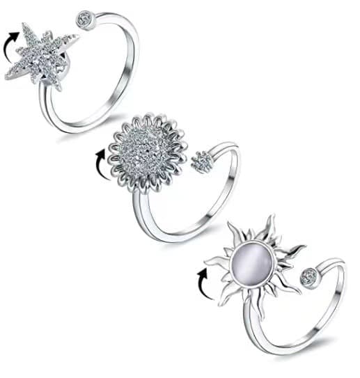 3-Piece Adjustable Stress Ring for Women with Rotatable Decor, Anxiety Relief, One Size V1188-MS-325-0358