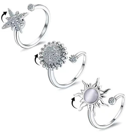 3-Piece Adjustable Stress Ring for Women with Rotatable Decor, Anxiety Relief, One Size V1188-MS-325-0358