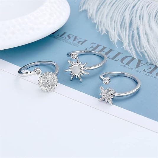 3-Piece Adjustable Stress Ring for Women with Rotatable Decor, Anxiety Relief, One Size V1188-MS-325-0358