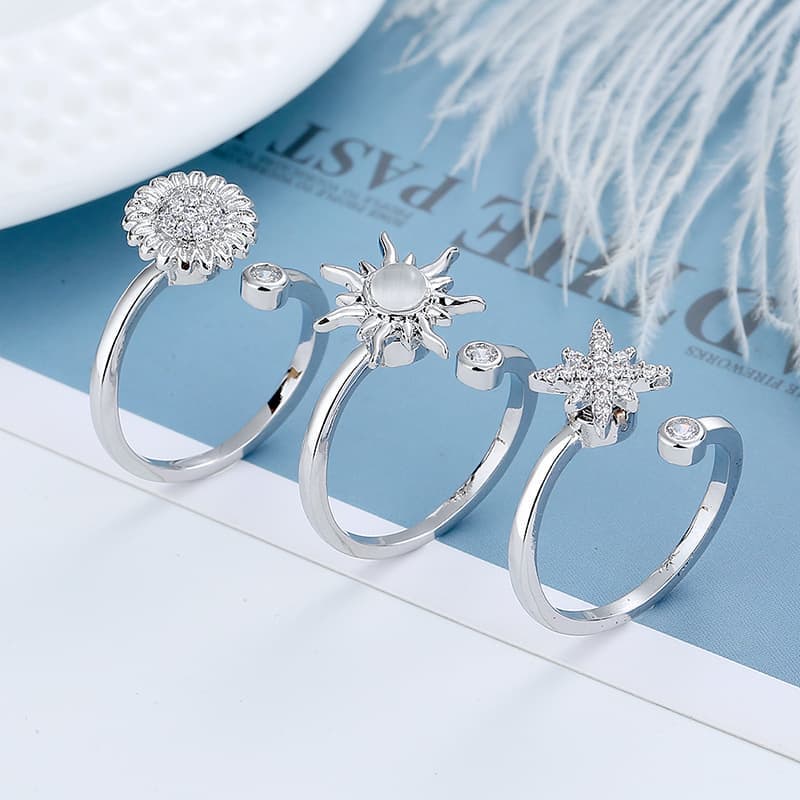 3-Piece Adjustable Stress Ring for Women with Rotatable Decor, Anxiety Relief, One Size V1188-MS-325-0358