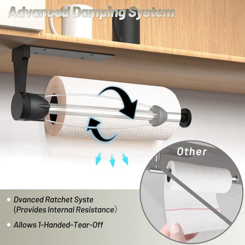 Kitchen paper holder with damping effect, no-drill or adhesive mount option, for kitchen V1188-MS-325-0359