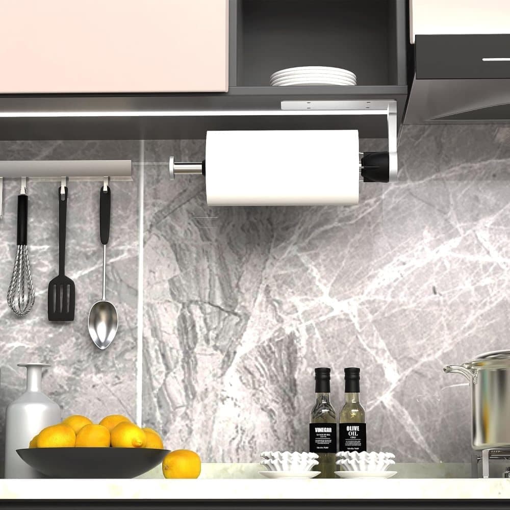 Kitchen paper holder with damping effect, no-drill or adhesive mount option, for kitchen V1188-MS-325-0359