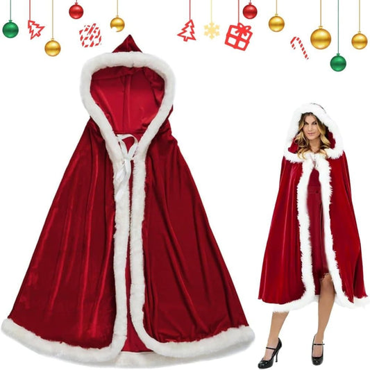 Red Christmas Cloak with Hood Santa Costume for Women, One Size, 120cm V1188-MS-325-0370