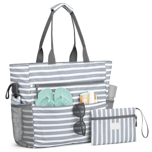 Large Capacity Waterproof Foldable Beach Bag for Shopping and Vacation, Gray, Multifunctional Shoulder Bag V1188-MS-325-0371