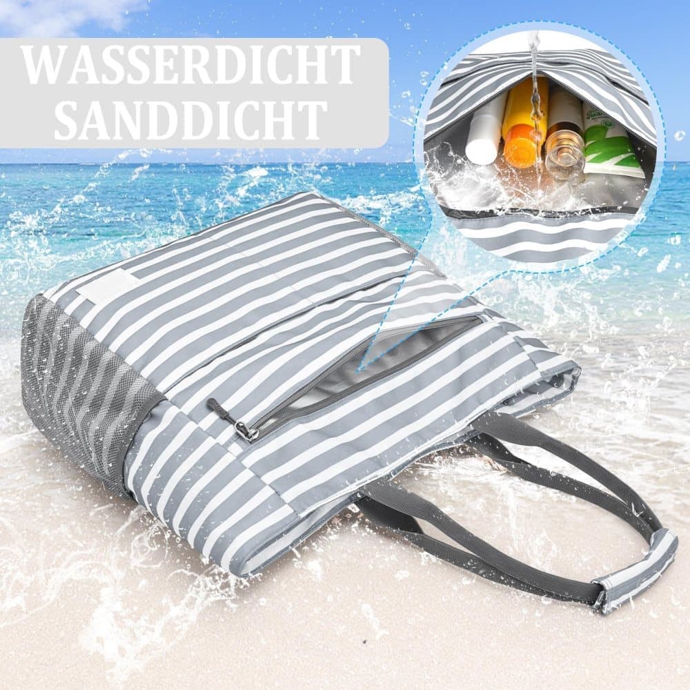 Large Capacity Waterproof Foldable Beach Bag for Shopping and Vacation, Gray, Multifunctional Shoulder Bag V1188-MS-325-0371