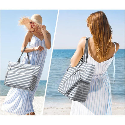 Large Capacity Waterproof Foldable Beach Bag for Shopping and Vacation, Black, Multifunctional Shoulder Bag V1188-MS-325-0372