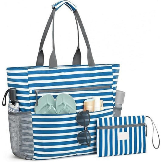 Waterproof Foldable Beach Bag Large Capacity for Shopping and Vacation, Blue, Multifunctional Shoulder Bag V1188-MS-325-0373