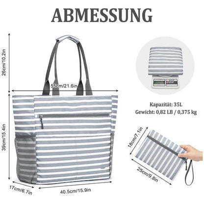 Waterproof Foldable Beach Bag Large Capacity for Shopping and Vacation, Blue, Multifunctional Shoulder Bag V1188-MS-325-0373