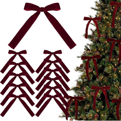 12 Christmas Bows for Tree, Velvet in Burgundy V1188-MS-325-0374