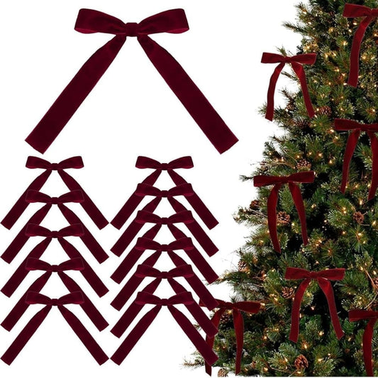12 Christmas Bows for Tree, Velvet in Burgundy V1188-MS-325-0374